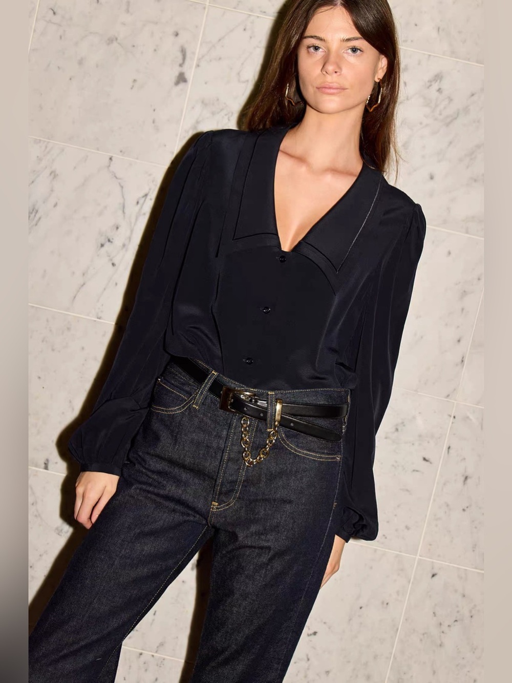 NWT $498 FRAME Sailor embroidered silk blouse